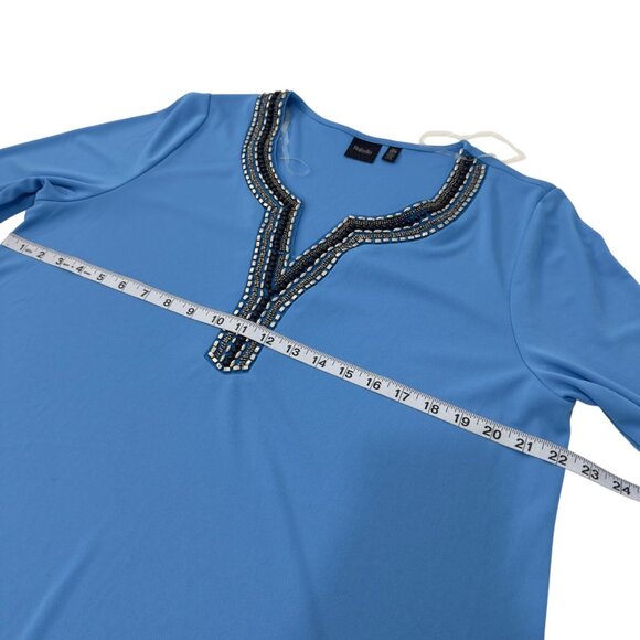 Rafaella Womens Silver Beaded Tunic Top SZ XL Blue Stretch Polyester V-Neck - Picture 4 of 13